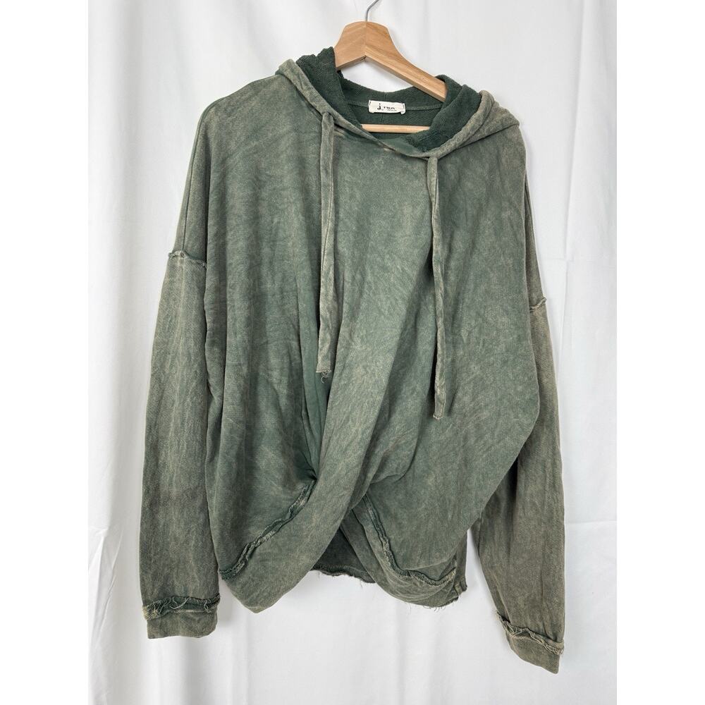 J. HER Women's Olive Green Twisted Front Hoodie Oversized Lightweight Size L